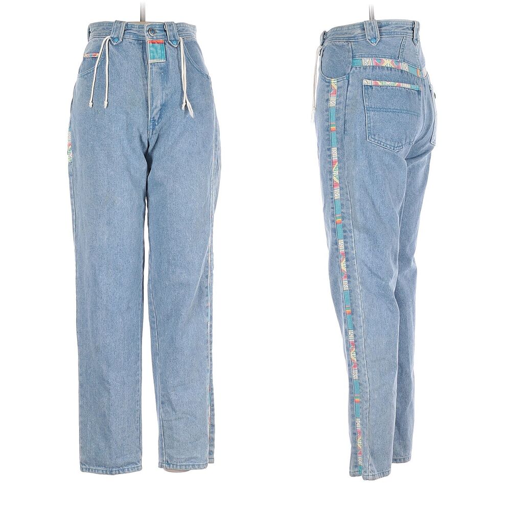 Vintage 90s Taboo High Rise Denim Southwestern Mom Jeans Bright Size 9